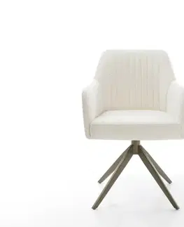 Jedálenské stoličky DELIFE Jedálenská stolička Greg-Flex bouclé mäkký béžová krížová podstava široká titánová farba 360° otočný hojdacia funkcia vrecková pružina