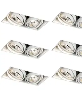Zapustené svietidlá Sada 6 zapustených bodových svetiel biela GU10 70 mm 2-svetelná bezrámová - Oneon