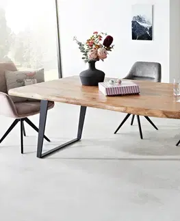 Jedálenské stoly DELIFE Jedálenský stôl Edge 200x100 XL akácia prírodná kov šikmý Live-Edge