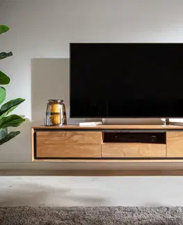 Televízne stolíky DELIFE TV stolík Stonegrace 175 cm akácia prírodná 2 dvierka 1 priehradka 1 zásuvka kamenná dyha závesný