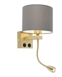 Lampy Art Deco nástenná lampa zlatá s sivým tienidlom - Brescia