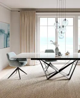 Jedálenské stoly DELIFE Jedálenský stôl Edge 200-300×100 cm keramika onyx šampanské pavúk plochá oceľ čierna rozkladací
