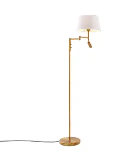 Lampy Stojaca lampa bronzová s bielym tienidlom a nastaviteľnou lampou na čítanie - Ladas