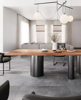 Jedálenské stoly DELIFE Jedálenský stôl Edge 300x100 XL akácia hnedá Troa nerezová oceľ grafitová Live-Edge