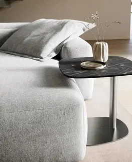 Odkládací stolky DELIFE Konferenčný stolík Edge zaoblený 50x50 cm keramika Laminam® Noir Desir hnedá Eleny nerezová oceľ kefovaná