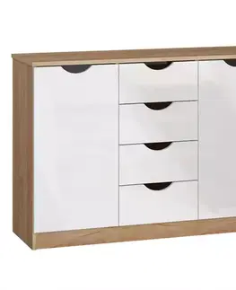 Komody do spálne Komoda Tymeo  2d4s dub craft zlatý+biely lesk