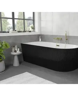 Vane MEXEN/S - Silo voľne stojaca rohová vaňa ľavá reliéf 150 x 75, biela/čierna, sifón a prepad złot 52891507575L-50