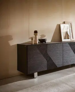 Komody DELIFE Komoda Tereos 200 cm jaseň tmavohnedá 3D efekt 4 dvierka podstava kovová kefovaná