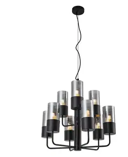 Lustre Moderný luster čierny s dymovým sklom 9-svetiel - Laura