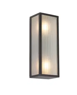 Vonkajšie nástenné svietidlá Vonkajšia nástenná lampa čierna s rebrovaným sklom 2-svetlá IP44 - Charlois