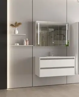 Kúpeľňový nábytok Erga Hana, zrkadlová galérka s LED osvetlením 100x70cm s integrovanou zásuvkou, biela, ERG-V05-HANA-1070-WH