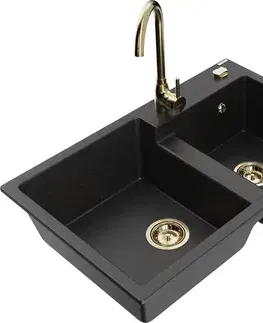 Kuchynské drezy MEXEN/S MEXEN/S - Tomas granitový drez 2-bowl vrátane batérie Telma, čierna/strieborná metalík 6516-73-670200-50