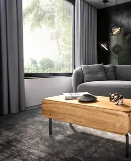 Konferenčné stolíky DELIFE Konferenčný stolík Shavani 100x50 cm akácia prírodná 1 zásuvka podstava v tvare L kov čierna