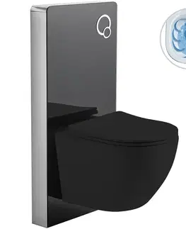 Záchody CERANO - Kompletný WC set Modul/Cesso - čierna matná - integrované WC tlačidlo - pneumatický modul - 49x36 CER-979856