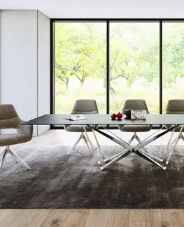 Jedálenské stoly DELIFE Jedálenský stôl Edge 300x100 cm keramika Laminam®Nero Greco antracitová pavúk plochá nerezová oceľ