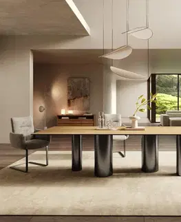 Jedálenské stoly DELIFE Jedálenský stôl Edge 300x100 keramika Laminam® sabbia dubová farba podstava nerezová oceľ grafitová