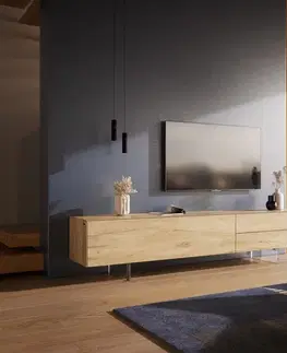 Televízne stolíky DELIFE TV stolík Cuor 220 cm keramika Laminam® Sabbia v dubovej farbe 1 výklopné dvierka 2 zásuvky podstava závesná akrylové sklo