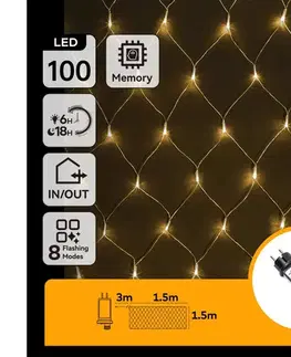 LED osvetlenie  B.V.  - LED vonkajšia vianočná reťaz 100xLED/8 funkcií 4,5x1,5m IP44 teplá biela B103031RT