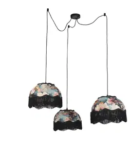 Závesné svietidlá Závesná lampa čierna s kvetinovým tienidlom a bielym interiérom 31,5 cm 3-Lights - Cava