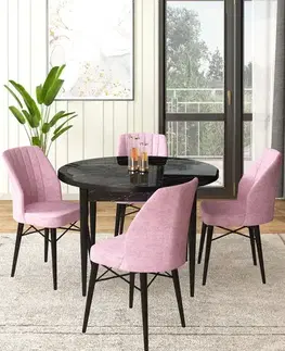 Jedálenské sety Dining Table & Chairs Set (5 Pieces) Rox - Black Marble, Pink
