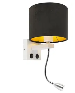 Lampy Moderná nástenná lampa biela s čiernym zamatovým tienidlom - Brescia