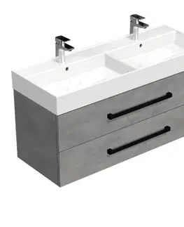 Kúpeľňový nábytok Kúpeľňová skrinka s čiernou úchytkou a umývadlom SAT Cube Way 120x53x46 cm betón mat CUBE46C1202BESAT CUBE46C1202BESAT