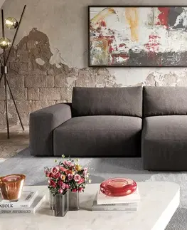 Rohové sedacie súpravy DELIFE Rohová pohovka Lanzo XL 270x180 cm mikrovlákno khaki-hnedá variabilné ležadlo