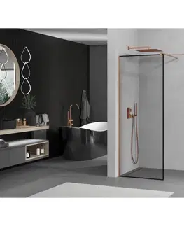 Sprchové dvere MEXEN/S - Kioto Sprchová zástena Walk-in 100 x 100, čierny vzor, meď kartáčovaná 800-100-202-65-70-100