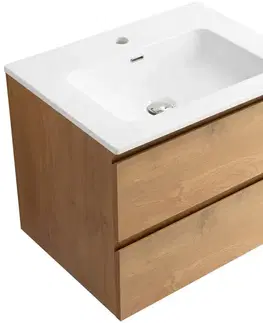 Kúpeľňový nábytok CERANO - Kúpeľňová skrinka Carole - dub medový + keramické umývadlo Novo - biela lesklá - 71x49,5x46,5 CER-8050BD85863