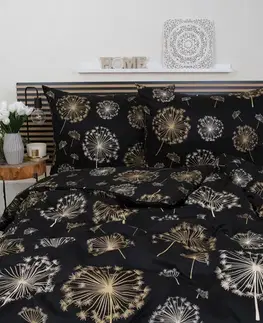 Obliečky MKLozkoviny.sk Predĺžené saténové obliečky - Púpavy čierne - 140 × 220 cm - 70 x 90 cm