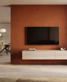 Televízne stolíky DELIFE TV stolík Cuor 220 cm keramika Laminam® Travertino Bianco krémovo biela 1 výklopné dvierka 2 zásuvky závesné