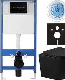 Záchody CERANO - Kompletný WC set Profi/Cesso - čierna matná - WC tlačidlo Line/Čierna lesklá - predstenová inštalácia - 49x36 CER-8050BD84265