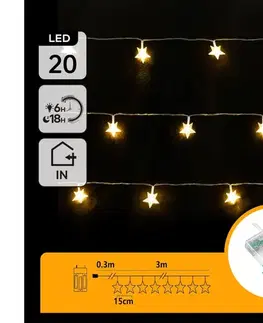 Vianočné dekorácie  B.V.  - LED reťaz 20xLED/3xAA 3,3 m hviezdy B10303Q75