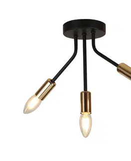 Stropná svetla Čierno-zlatá stropná lampa 3x40W E14 Tiara