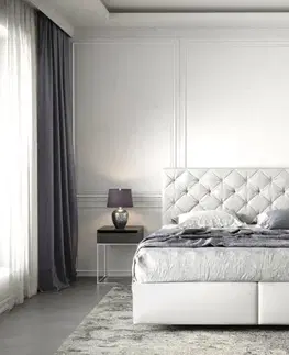 Postele Boxspring DELIFE Boxspring posteľ Dream-Great 160×200 cm umelá koža biela s matracom a topperom