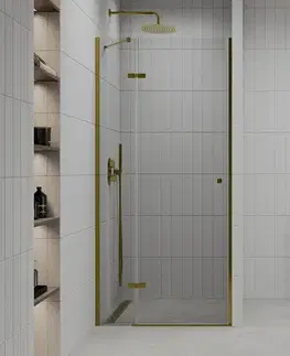 Sprchovacie kúty MEXEN - Roma sprchové dvere krídlové 100, transparent, zlatý so stenovým profilom 854-100-000-50-00