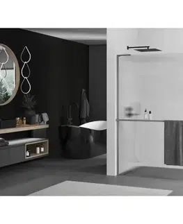Sprchové dvere MEXEN/S - Kioto+ L Sprchová zástena WALK-IN s poličkou a držiakom uterákov 70 x 200, prúžky, grafit metal 800-070-123-95-09