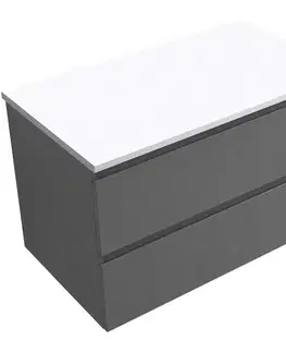 Kúpeľňový nábytok CERANO - Koupelnová skříňka Carole - antracitová + deska z lit. mramoru Elanys - 12 mm - bílá matná - 100x49,2x46  CER-269241
