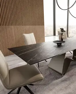 Jedálenské stoly DELIFE Jedálenský stôl Edge 200-300x100 keramika Laminam®Noir Desir hnedý podstava v tvare W titanový efekt rozkladací