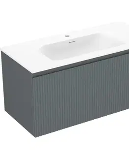Kúpeľňový nábytok MEXEN/S - Rivel kúpeľňová skrinka 100 cm s umývadlom Vela, 1 šuplík, reliéf, grafit mat/biela mat 91A20-10047-1-BF66-W23M01
