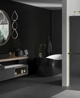 Sprchové dvere MEXEN/S - KIOTO Sprchová zástena WALK-IN s poličkou a držiakom uterákov 80 x 200, zrkadlové 8 mm, zlatá 800-080-121-50-50