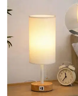 Lampy BRILAGI - Stolná lampa s USB portom TABLON 1xE27/25W/230V dub/biela BG3674+BG3680