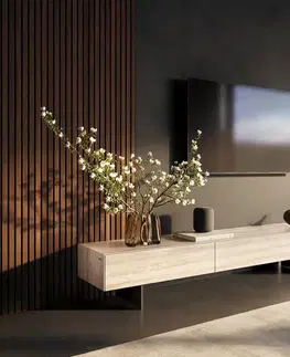 Televízne stolíky DELIFE TV stolík Cuor 200 cm keramika Laminam® Travertino Bianco krémovo biela 1 výklopné dvierka 1 zásuvka podstava závesná kov čierna