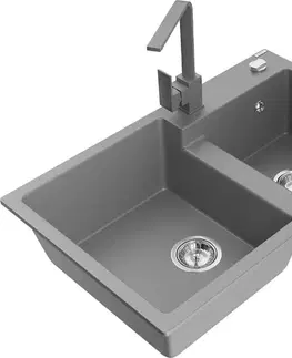 Kuchynské drezy MEXEN/S MEXEN/S - Tomas granitový drez 2-bowl vrátane batérie Rita, šedá 6516-71-670300-71