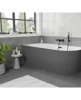 Vane MEXEN/S - Silo voľne stojaca rohová vaňa ľavá reliéf 150 x 75, biela/sivá, sifón a prepad čierna 52891507562L-70