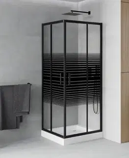 Vane MEXEN/S - Rio sprchovací kút štvorec 80 x 80, pruhy, čierny + vanička Rio vrátane výpuste 860-080-080-70-20-4510
