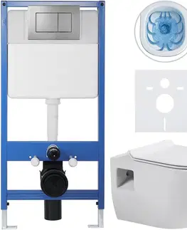 Záchody CERANO - Kompletný podomietkový WC set Lite/Dure - biela lesklá - WC tlačidlo Classic, tmavo šedá - predstenová inštalácia / sadrokartón - 51x35 CER-707235