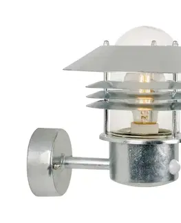 Svietidlá Nordlux - Vonkajšie nástenné svietidlo s pohybovým senzorom VEJERS 1xE27/60W/230V IP54 strieborné 25101031