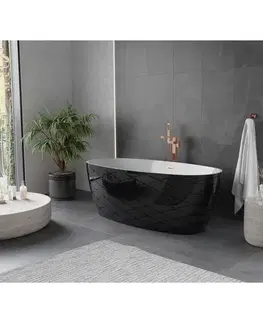 Vane MEXEN/S - Olea voľne stojaca vaňa vzor 170 x 80, biela/čierna, sifón a prepad meď kartáčovaná 52821708075-65