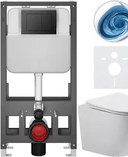 Záchody CERANO - Kompletný WC set Basic/Cesso - biela matná - WC tlačidlo Maxio/Čierna - voľne stojaca - predstenová inštalácia - 49x36 CER-8050BD86172